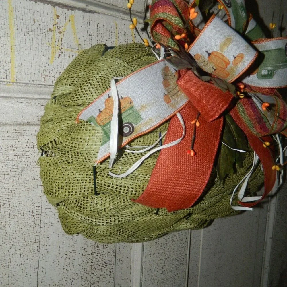 Handmade Halloween Fall 3D Paper Mesh Pumpkin Door Wreath